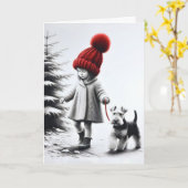 誕生日ガール歩くウェルシュテリア カード (黄色い花)