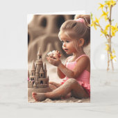 誕生日ガール海を眺める カード (黄色い花)