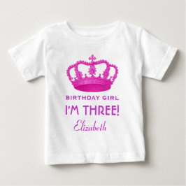 誕生日ガール王室のプリンセスクラウン3歳V02 ベビーTシャツ
