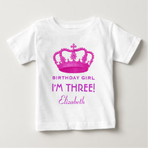 誕生日ガール王室のプリンセスクラウン3歳V02 ベビーTシャツ