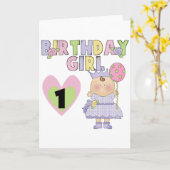 誕生日ガール1歳の誕生日Tシャツと贈り物 カード (黄色い花)