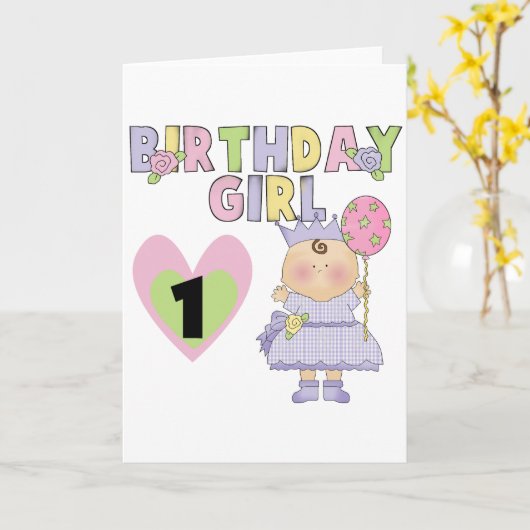 誕生日ガール1歳の誕生日Tシャツと贈り物 カード (黄色い花)