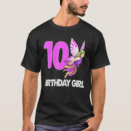 誕生日ガール10ウィメンズフェアリーラブティーズ誕生日P Tシャツ (正面)