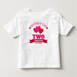 誕生日ガール2歳ハートバロンズホワイト トドラーTシャツ
