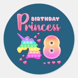 誕生日ガール8歳ユニコーンポップ・アートのイットファイド ラウンドシール