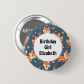 誕生日ガール – かわいいオレンジキツネ動物のパターン 缶バッジ (正面&裏面)