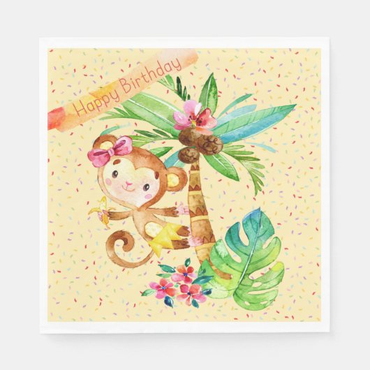誕生日ガール、かわいい小さなサル スタンダードランチョンナプキン (正面)