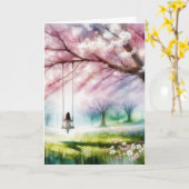 誕生日ガール・オン・ア・スイング カード (黄色い花)