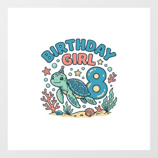 誕生日ガール シータートル 8歳の誕生日Tシャツデザイン ウィンドウサイン