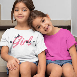 誕生日ガール・タイポグラフィとクラウン、シンプル モダン Tシャツ