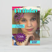 誕生日ガール – マグカル。表紙 – 写真の挿入 – 任意の年齢 招待状 (スタンド正面)