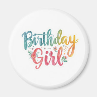 誕生日ガール レインボーテキスト マグネット