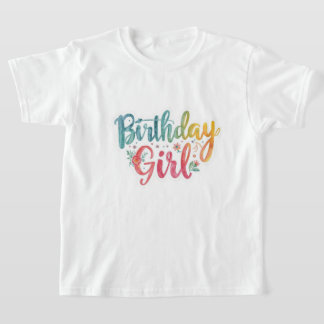 誕生日ガール レインボーテキスト Tシャツ