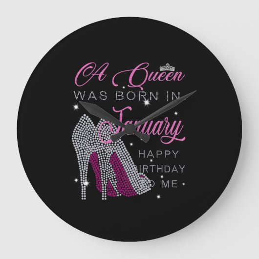 誕生日ガール|女王が1月に生まれいた ラージ壁時計 (正面)