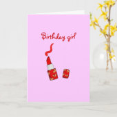 誕生日ガール（赤い口紅） カード (黄色い花)