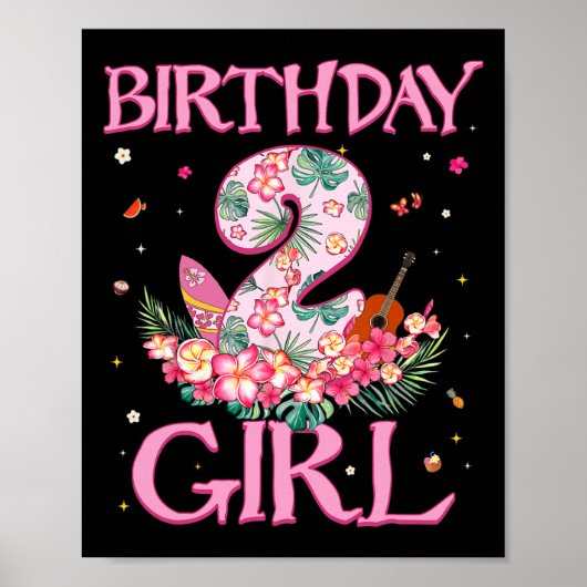 誕生日ガール 2歳 夏 花 2歳誕生日 ポスター (正面)