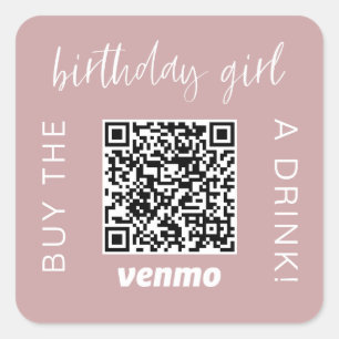 誕生日ガールQRコー買ドAドリンクとVenmo ガーリー スクエアシール