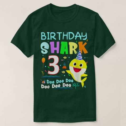誕生日キッズシャーク3歳3家族 Tシャツ (デザイン正面)