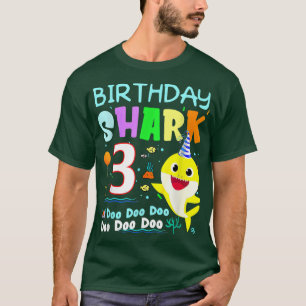 誕生日キッズシャーク3歳3家族 Tシャツ