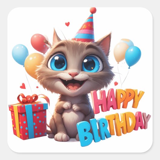 誕生日キティちゃんギフトボックス付き 🐱 スクエアシール (正面)