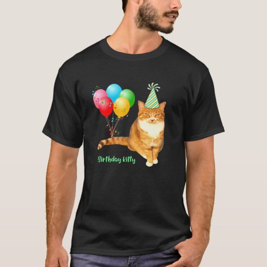 誕生日キティオレンジタビー猫風船と Tシャツ (正面)