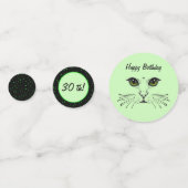 誕生日キャット顔グリーンアイズ水玉模様 コンフェッティ (正面)