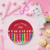 誕生日キャンドルオンレッドネーム紙プレート ペーパープレート (パーティー)