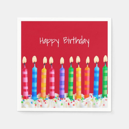 誕生日キャンドルオンレッド スタンダードカクテルナプキン (正面)