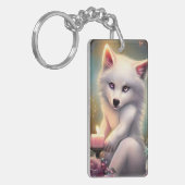 誕生日キャンドルカワイルホワイトベビーキツネ キーホルダー (正面左)