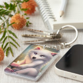 誕生日キャンドルカワイルホワイトベビーキツネ キーホルダー (正面右)