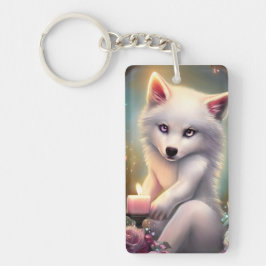 誕生日キャンドルカワイルホワイトベビーキツネ キーホルダー