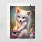 誕生日キャンドルカワイルホワイトベビーキツネ ポストカード (正面/裏面)