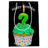 誕生日キャンドルクエスチョンマークオンカップケーキ ミディアムペーパーバッグ (正面)