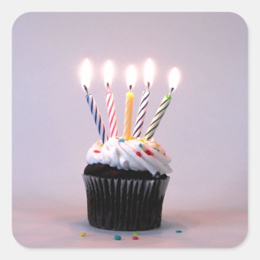 誕生日キャンドル付きカップケーキ スクエアシール (正面)