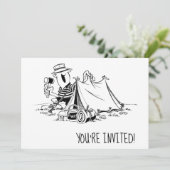 誕生日キャンプアウトキャンプパーティーブラックアンドホワイト 招待状 (スタンド正面)