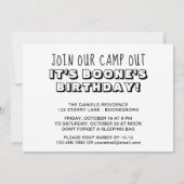 誕生日キャンプアウトキャンプパーティーブラックアンドホワイト 招待状 (裏面)