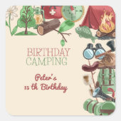 誕生日キャンプ自然ハイキング子供へ スクエアシール (正面)