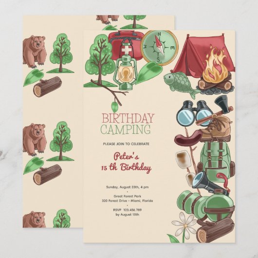 誕生日キャンプ 招待状 (正面/裏面)