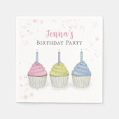 誕生日キュートカラフルウォーターカラーパステルカップケーキ スタンダードカクテルナプキン (正面)