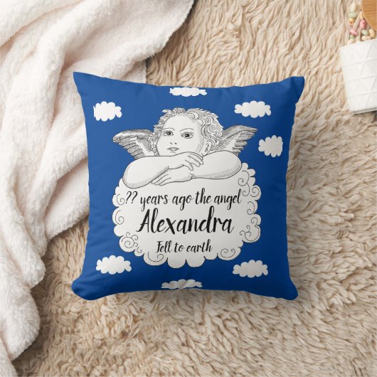 誕生日キリスト教信徒エンジェル任意の年と名前 クッション (ブランケット)