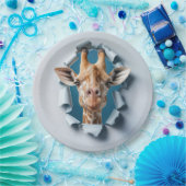 誕生日キリンが紙穴から覗き込む ペーパープレート (パーティー)