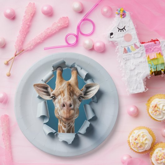 誕生日キリンが紙穴から覗き込む ペーパープレート (パーティー)