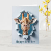 誕生日キリンが紙穴を突き抜ける カード (黄色い花)