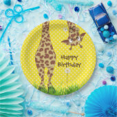 誕生日キリン水玉模様付きデイジー ペーパープレート (パーティー)