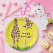 誕生日キリン水玉模様付きデイジー ペーパープレート (パーティー)