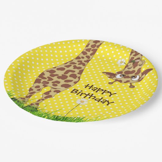 誕生日キリン水玉模様付きデイジー ペーパープレート (アングル)