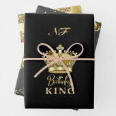 誕生日キング金ゴールドクラウン王室のモノグラムラグジュアリー ラッピングペーパーシート (インサイチュ)