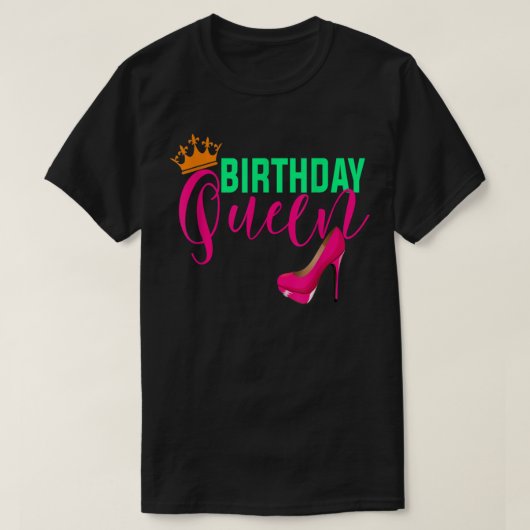 誕生日ギフトクイーンクラウンホットピンクハイヒールシューズ Tシャツ (デザイン正面)
