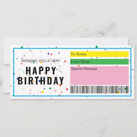 誕生日ギフトチケット誕生日提示証明書 招待状 (正面)