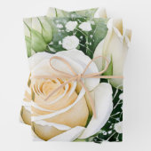 誕生日ギフトラップクラシックズホワイトローズ ラッピングペーパーシート (インサイチュ)